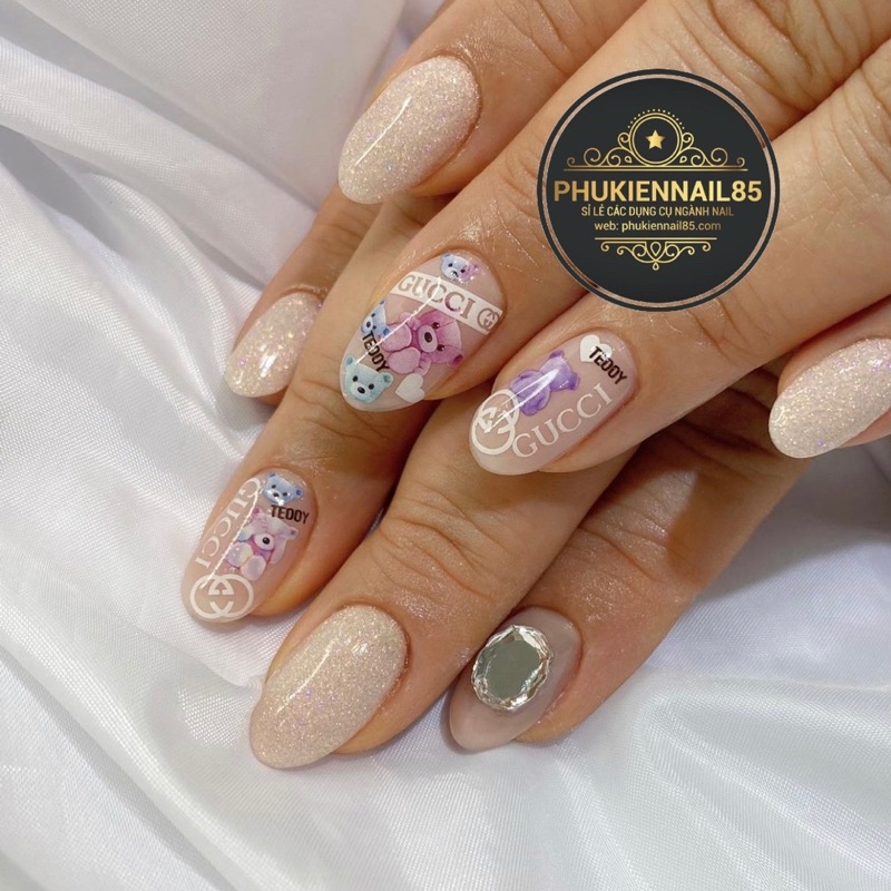 Sticker GẤU bóc dán, hình nail dán móng CỰC XINH cho nàng