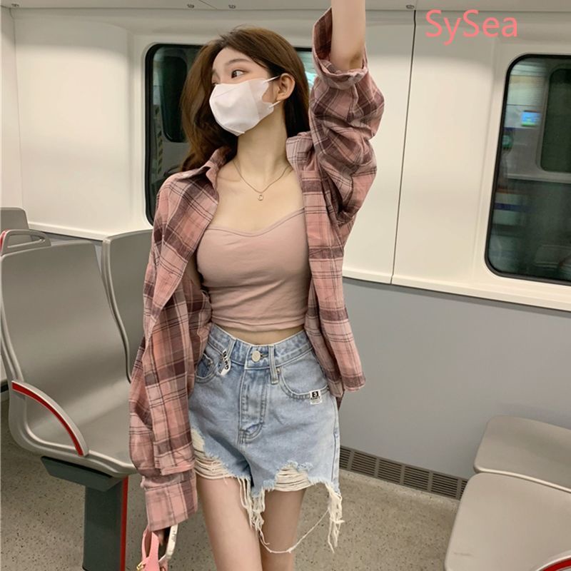 Áo Sơ Mi Kẻ Caro Hồng Phong Cách Vintage Cho Nữ