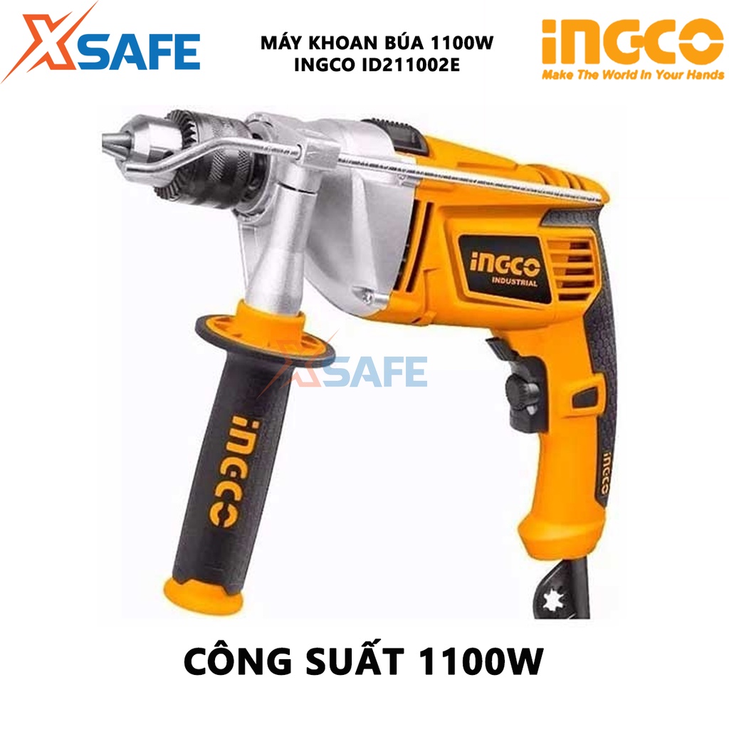 Máy khoan búa cầm tay INGCO ID211002E công suất 1100W, khoan tối đa 16mm, công tắc đảo chiều, tốc độ thay đổi