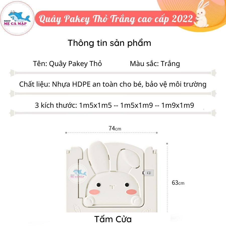 Quây cũi nhựa gấp gọn Pakey Thỏ Trắng 2022, TẶNG 100 bóng và giỏ đựng bóng cho bé