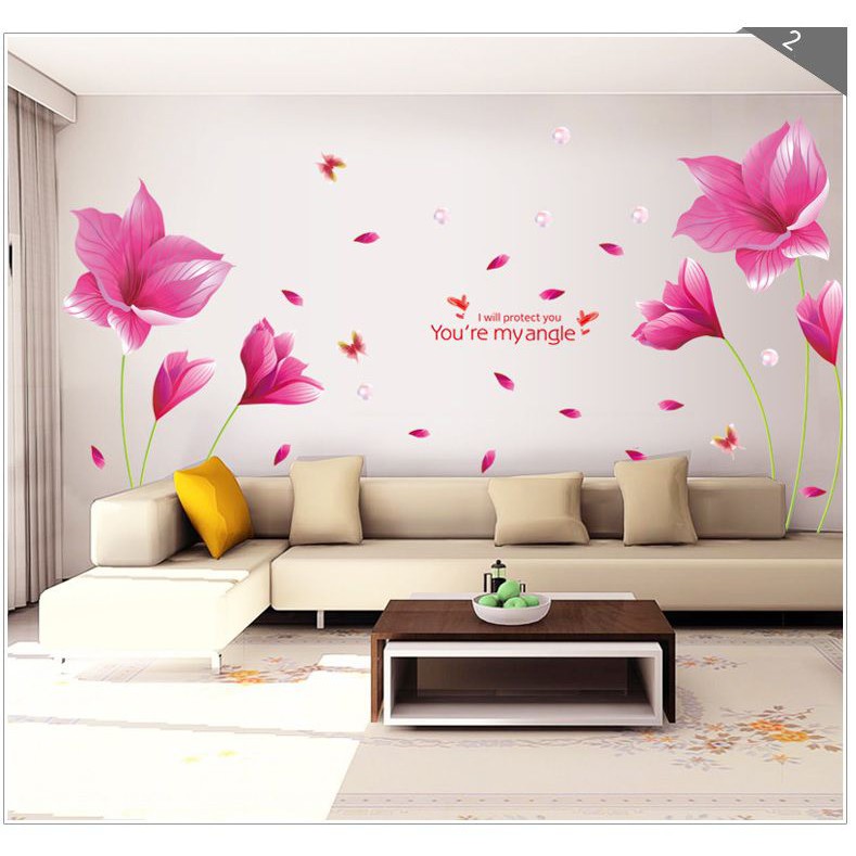 Miếng dán tường hình Hoa cánh bướm hồng - decal trang trí nhà cửa đẹp [FREESHIP 50k] [thanh lý xả hàng]