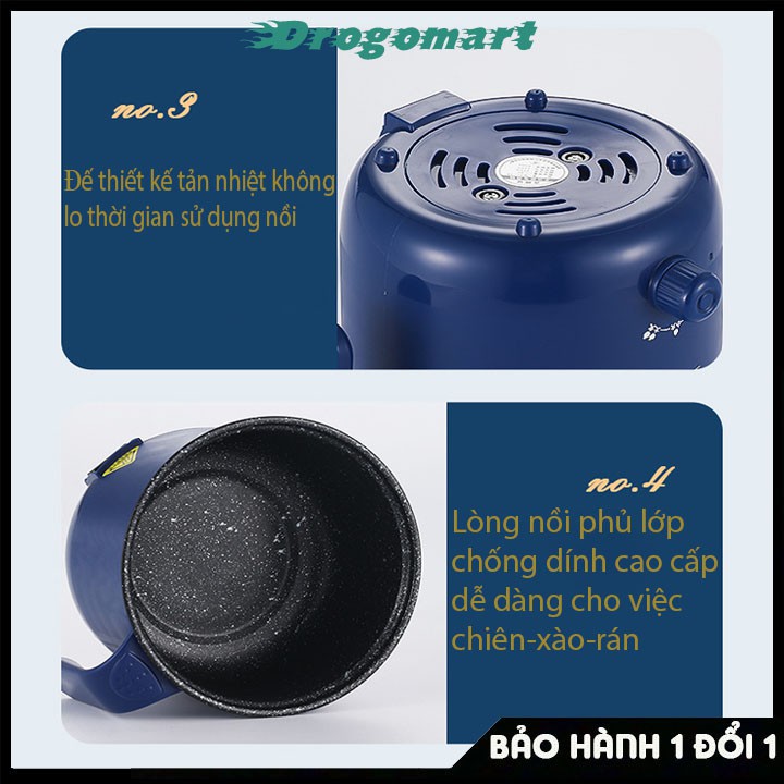 Nồi điện mini Shiban đa năng 1.8L, Nồi chống dính cao cấp, chiên xào rán hấp, nấu cơm. bảo hành 6 tháng