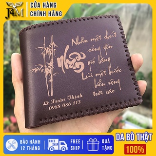 Ví nam da đẹp chất, da bò thật chính hãng J4M, kiểu dáng thời trang, ví khắc tên theo yêu cầu, NXN01