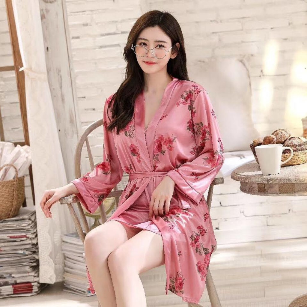 Đồ ngủ vải lụa Kimono Sexy + kèm áo khoác Màu sắc | BigBuy360 - bigbuy360.vn