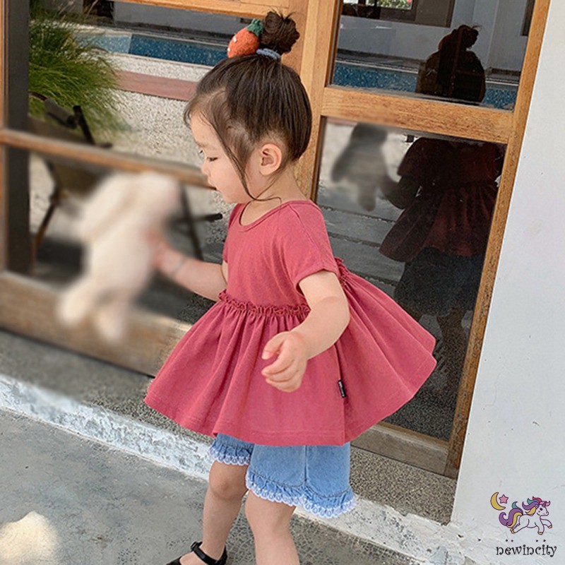 Áo thun tay ngắn phối dây chéo sau lưng phong cách Hàn Quốc thời trang xinh xắn cho bé gái