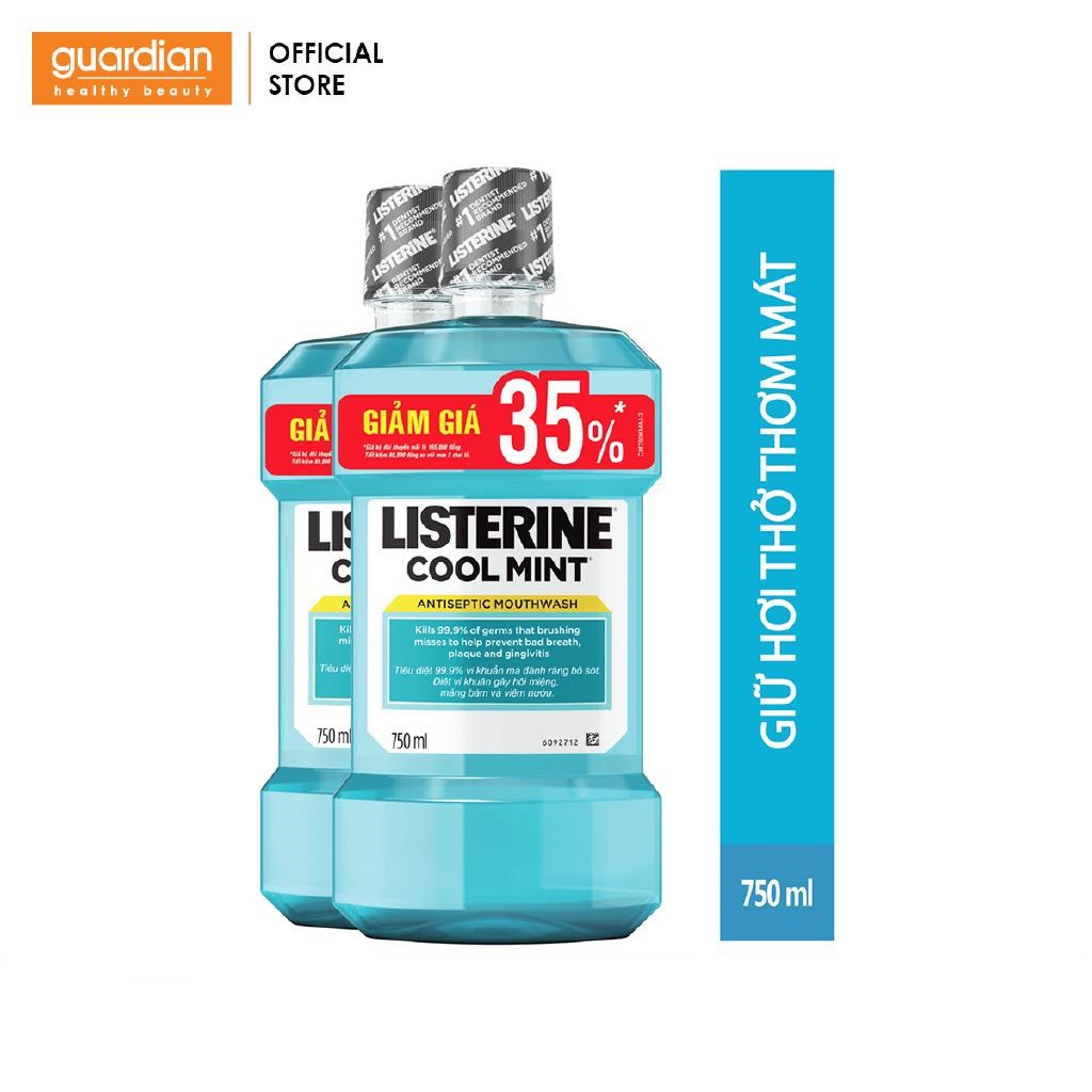 Combo 2 Nước Súc Miệng Hương Bạc Hà Listerine Cool Mint (750ml/Chai)