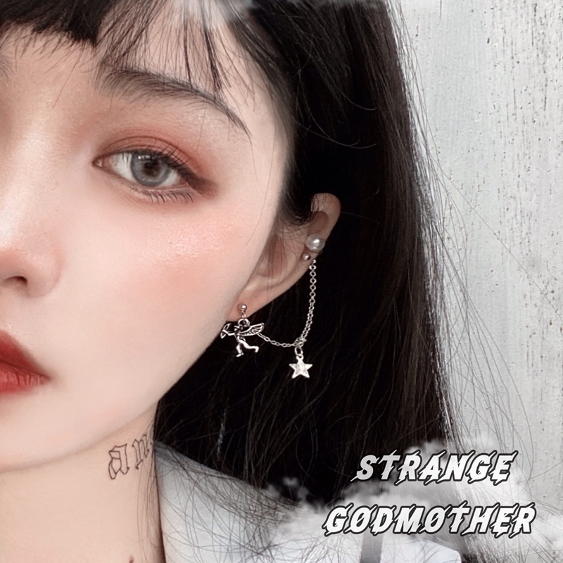 Khuyên Tai Gắn Hình Thần Tình Yêu Cupid + Ngọc Trai Độc Đáo Phong Cách Vintage