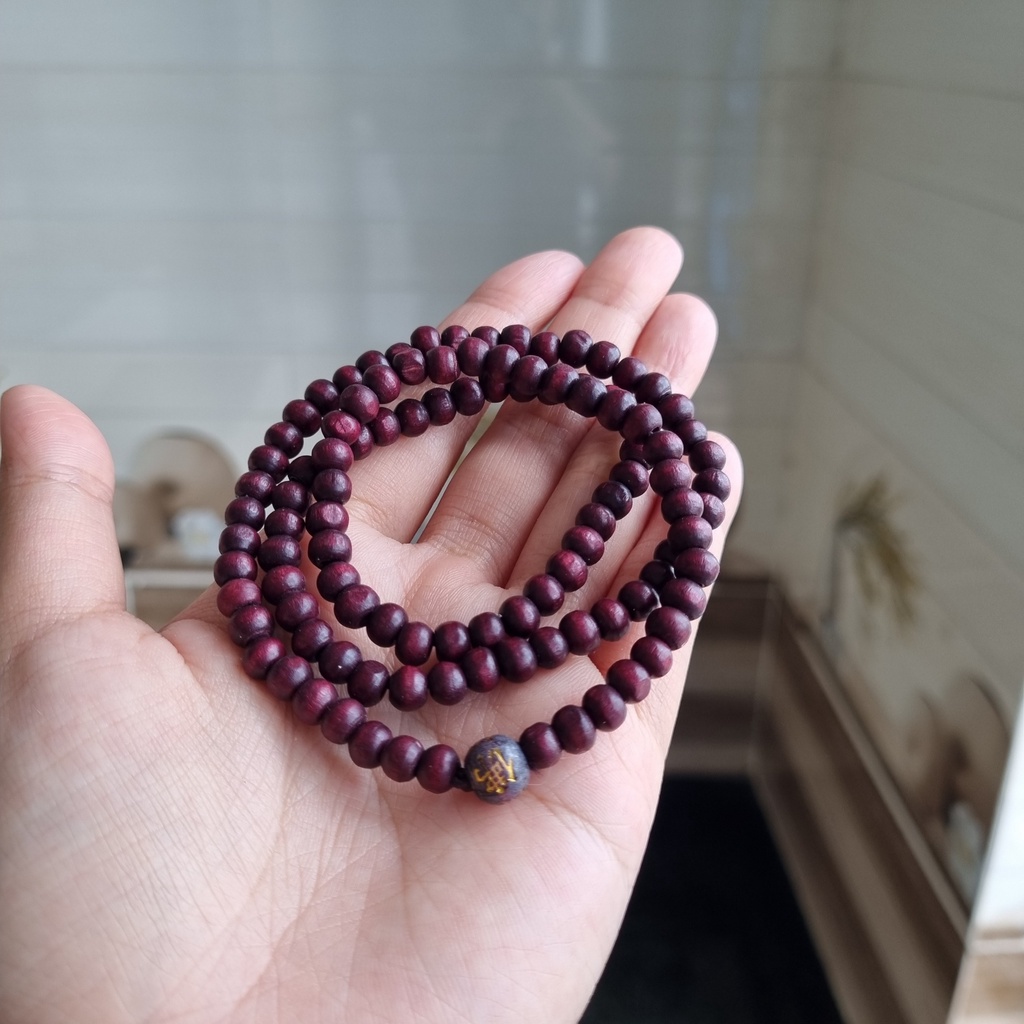 Vòng Tay Chuỗi Hạt Tràng 108 Hạt Gỗ Quấn Tay Ba Vòng Hạt 6 Ly