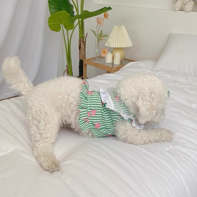 Áo sọc vai bèo họa tiết hoa cho thú cưng