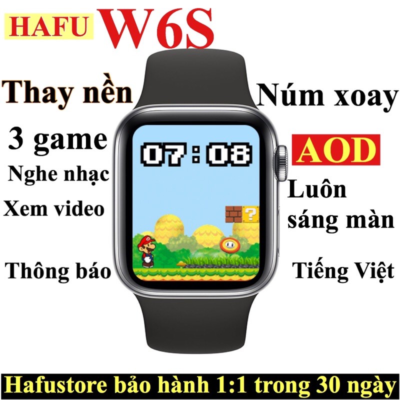 Đồng hồ thông minh HAFU W6s (MC88PRO) núm xoay thay nền nghe nhạc xem video màn hình luôn sáng