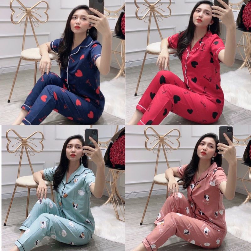 Bộ ngủ pijama kate cộc dài nhiều mẫu form &lt; 58kg