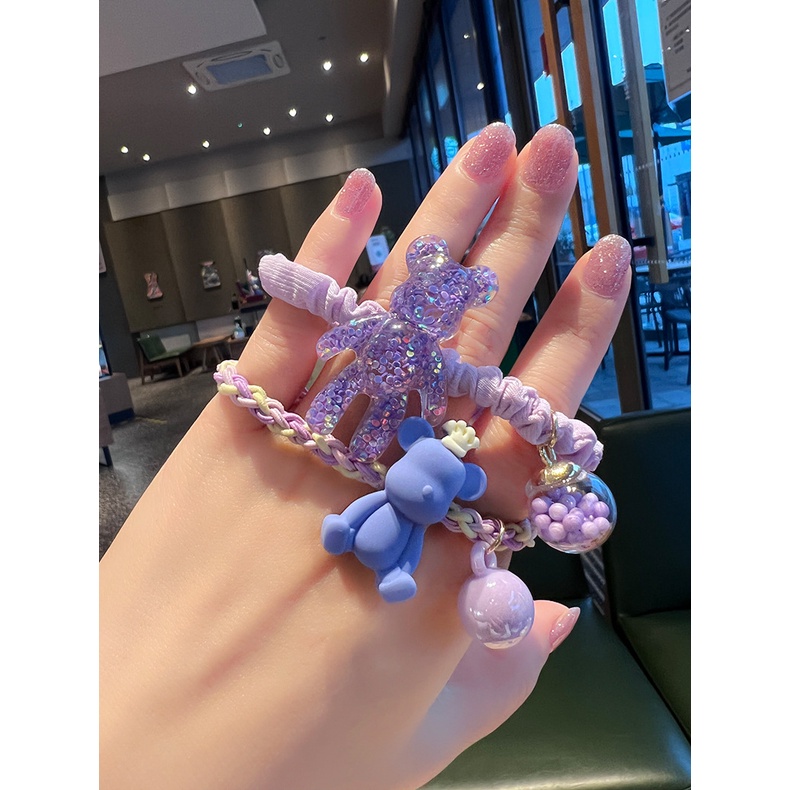 Dây Buộc Tóc Đính Hạt Nhỏ Màu Tím Hình Gấu Dễ Thương Cho Bé Gái