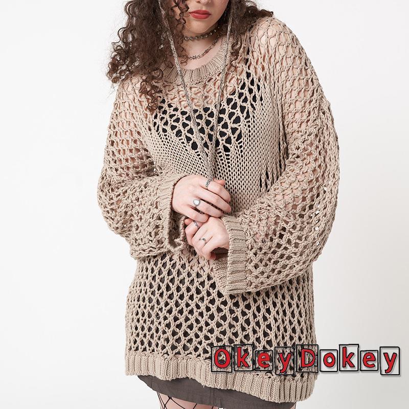 Áo Sweater Dệt Kim Tay Dài Khoét Lỗ Rỗng Phong Cách Cổ Điển Cho Nữ Y2K