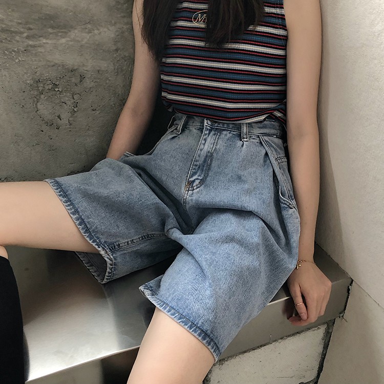 Xiaozhainv Quần Đùi Denim Ống Rộng Phong Cách Retro Hàn Quốc | BigBuy360 - bigbuy360.vn