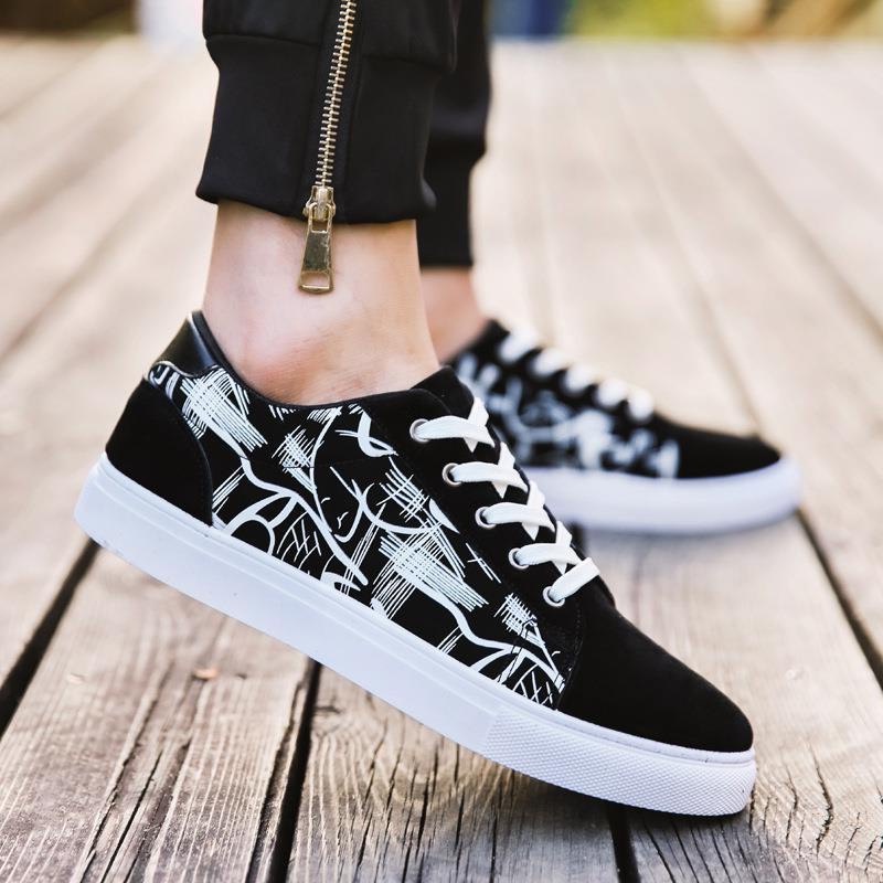 Giày thể thao Sneakers nam họa tiết hoa văn màu đen trắng đơn giản cục chất