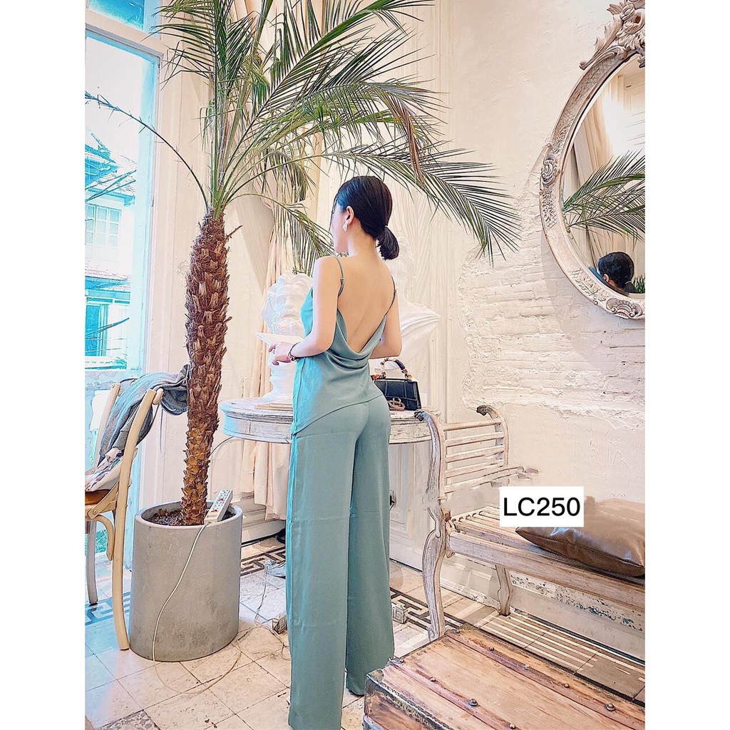 Set áo 2 dây cổ đổ ,quần ống suông LC250