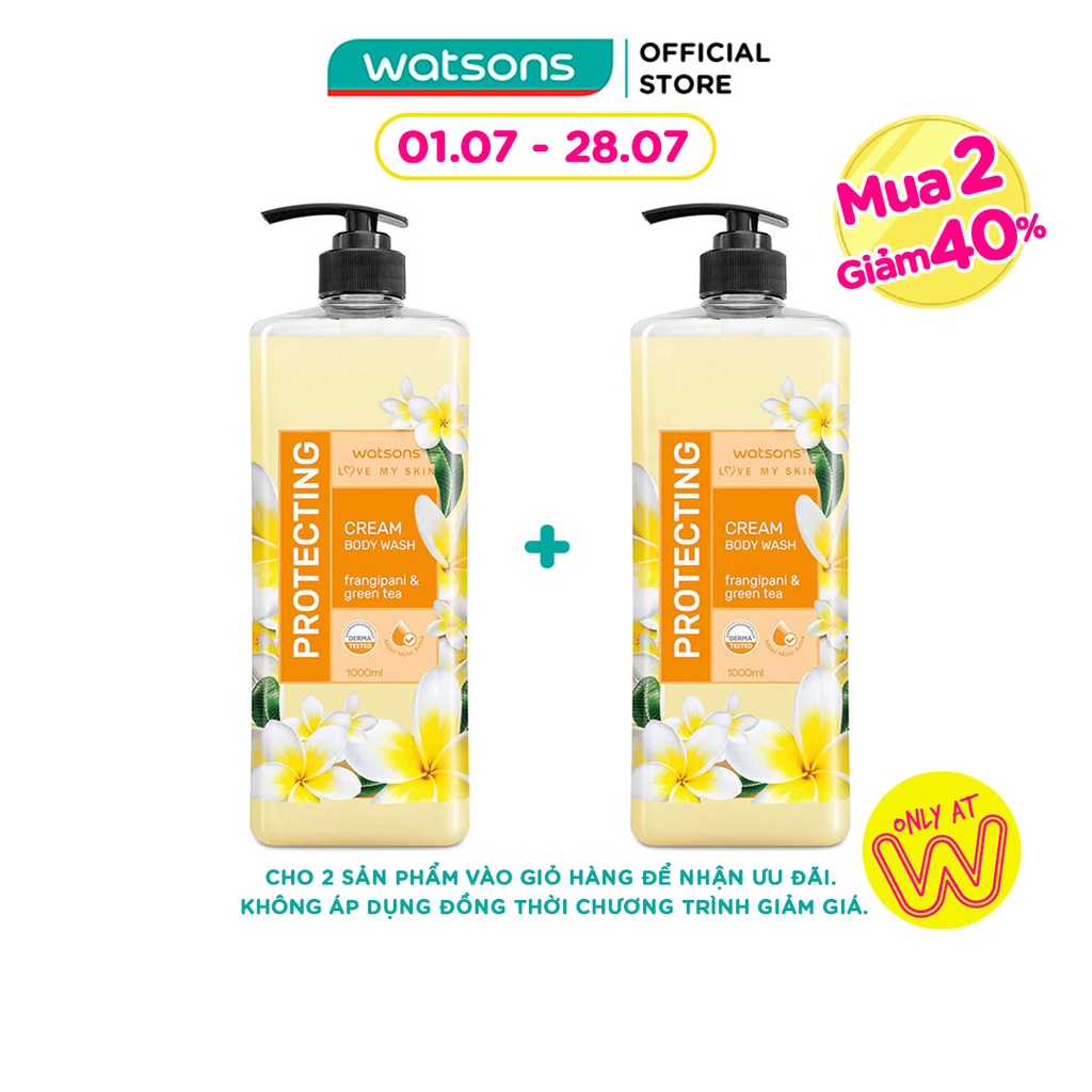 Kem Tắm Watsons Love My Skin Protecting Frangipani Green Tea Cream Body Wash Bảo Vệ Da 1000ml