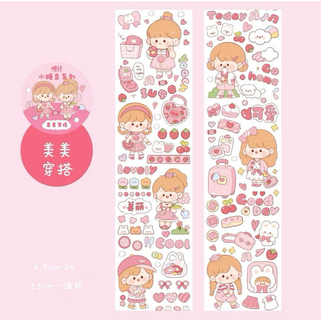 Cuộn 3m washi tape sticker Chibi đáng yêu 6 màu sắc, dùng trang trí sổ tay nhật kí, bulletjournal, dùng làm DIY