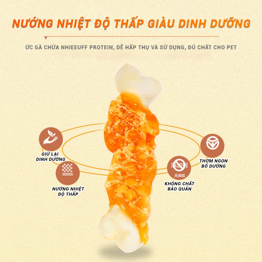 Bánh thưởng cho chó gà bọc canxi sữa dê Hello Joy dinh dưỡng túi 100g - Bivido