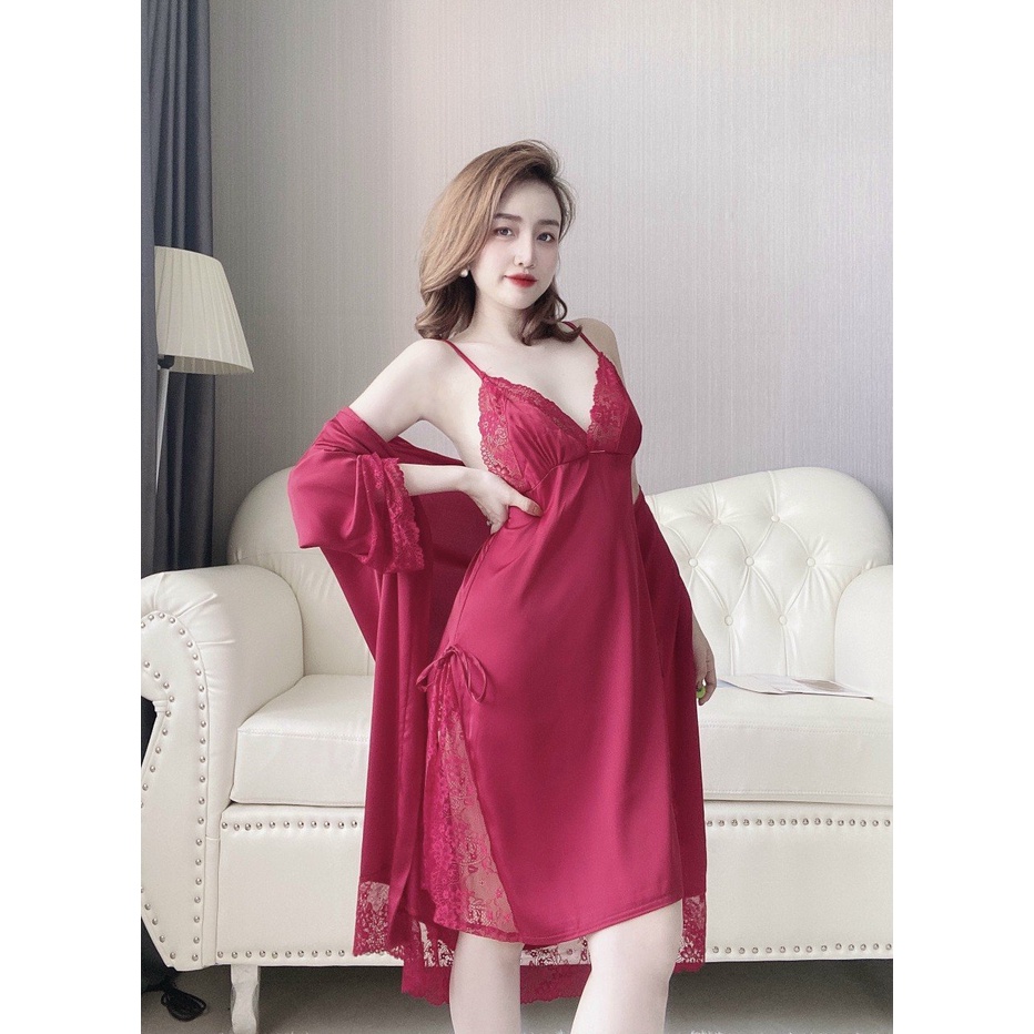 Áo choàng ngủ lụa chiffon đầm ngủ sexy chất siêu mát lên dáng siêu xinh (tặng kèm quần ngủ cùng màu)