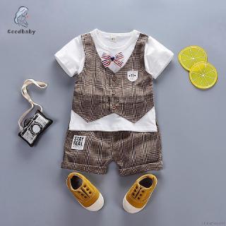 ღGoodbabyღ Baby Boys White T-shirt Plaid Pants Jacket Casual Suit