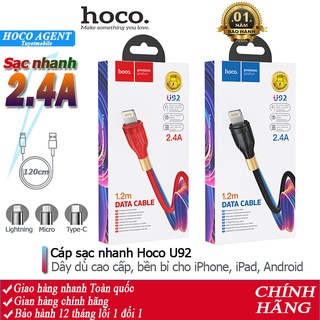 Cáp sạc nhanh Hoco U92 dây dù 2.4A siêu bền full iPhone/ Android/ iPad dây dài 1m - Chính hãng