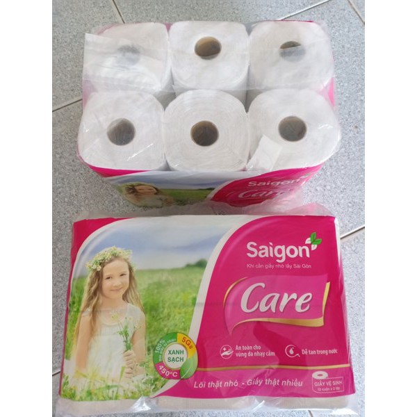 Giấy vệ sinh SÀI GÒN Care, lốc 12 cuộn có lõi