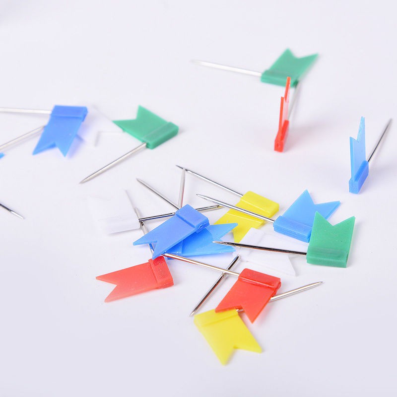 50PCS Multi-Coloured Flag shaped Push Drawing Pins Cork Board Map