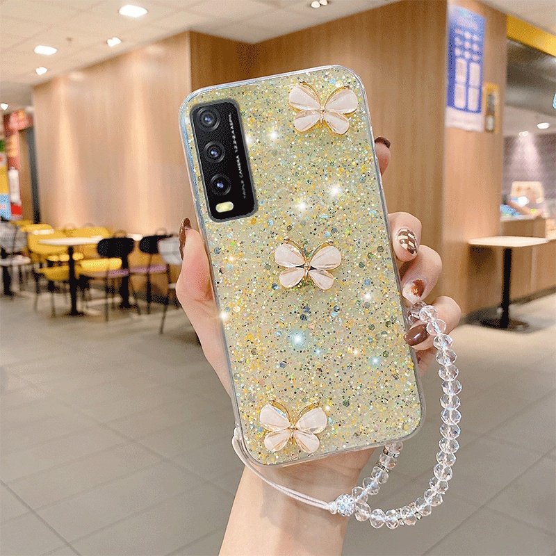 Ốp Điện Thoại Silicon Lấp Lánh Sang Trọng Có Dây Đeo Cho Vivo Y15S Y15A Y21S Y33S Y21 Y20S Y12S Y20 2021 Y12 Y15 Y17 Y53S Y95 Y91 Y1S