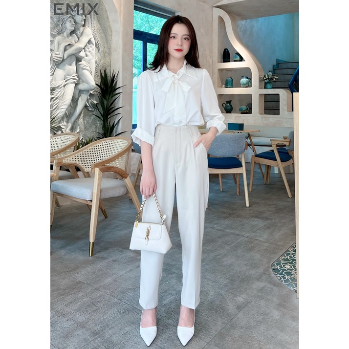 Quần baggy cạp liền kèm beggi EMIX (4 màu), basic, dáng dài, cạp cao, form vừa, triết eo, chất ruby 561