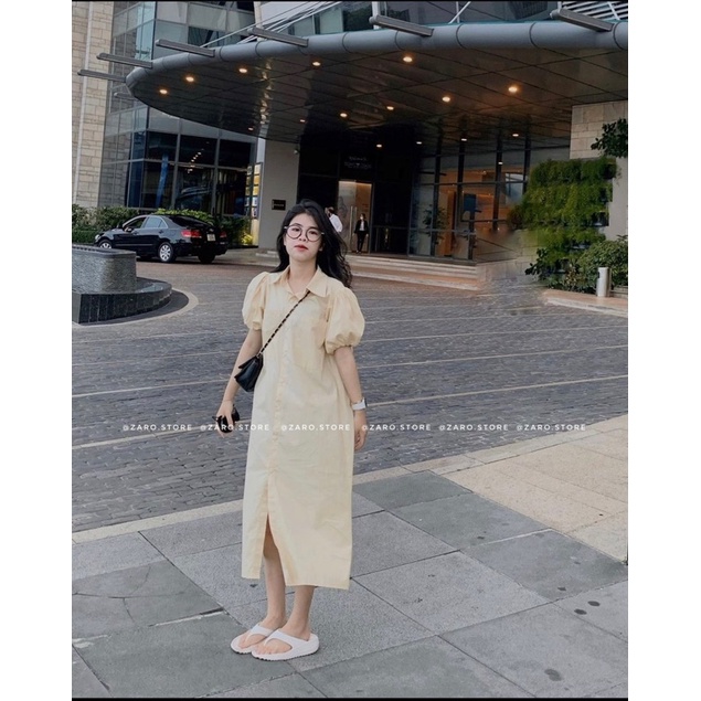 Váy sơ mi tay bồng dáng dài Hàn Quốc, Đầm sơ mi tay bồng - Dorita Boutique