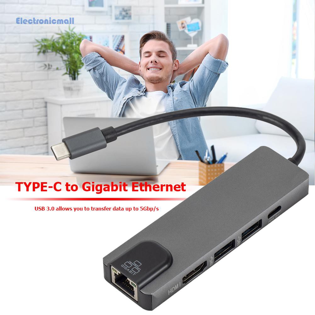 Bộ Chia Cổng Usb Type C Sang Hdmi 3.0 Pd Usb C Gigabit Rj45 5 Trong 1 Tiện Dụng