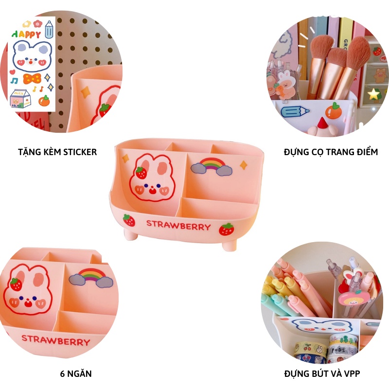 Kệ để bàn đựng bút cọ trang điểm phong cách Nhật Bản 6 ngăn tiện lợi tặng kèm sticker Miibooshi D4.056.HO