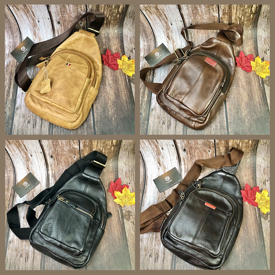 Túi Đeo Chéo Nam Da Bò Thật, Túi Đeo Trước Ngực Thời Trang Nam - BH 24 Tháng