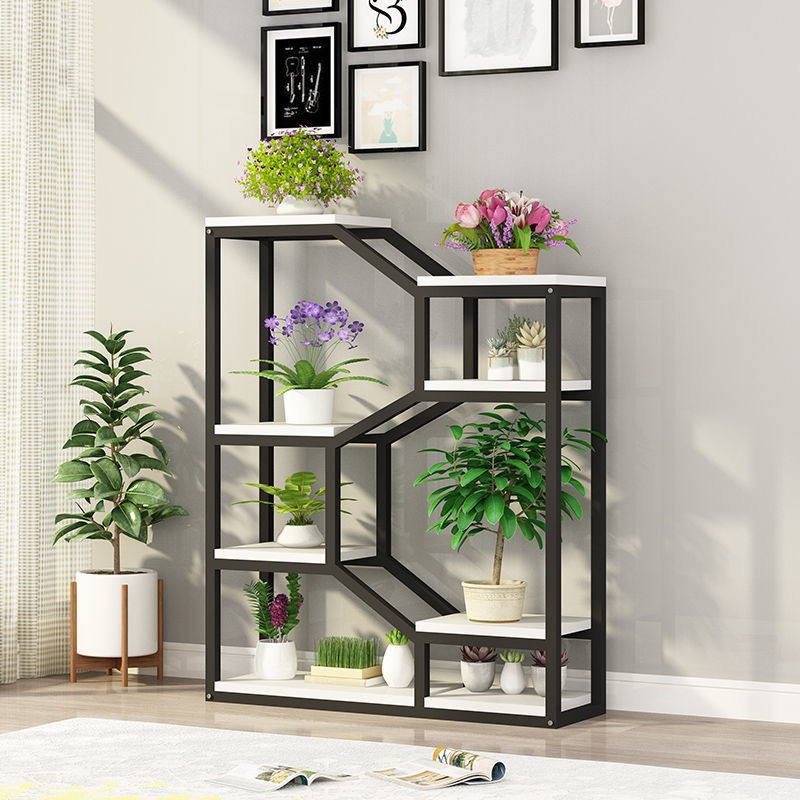 Kệ hoa sắt mỹ thuật không gian nhỏ ban công nhiều tầng trong nhà phòng khách gia đình vách ngăn chậu củ cải xanh