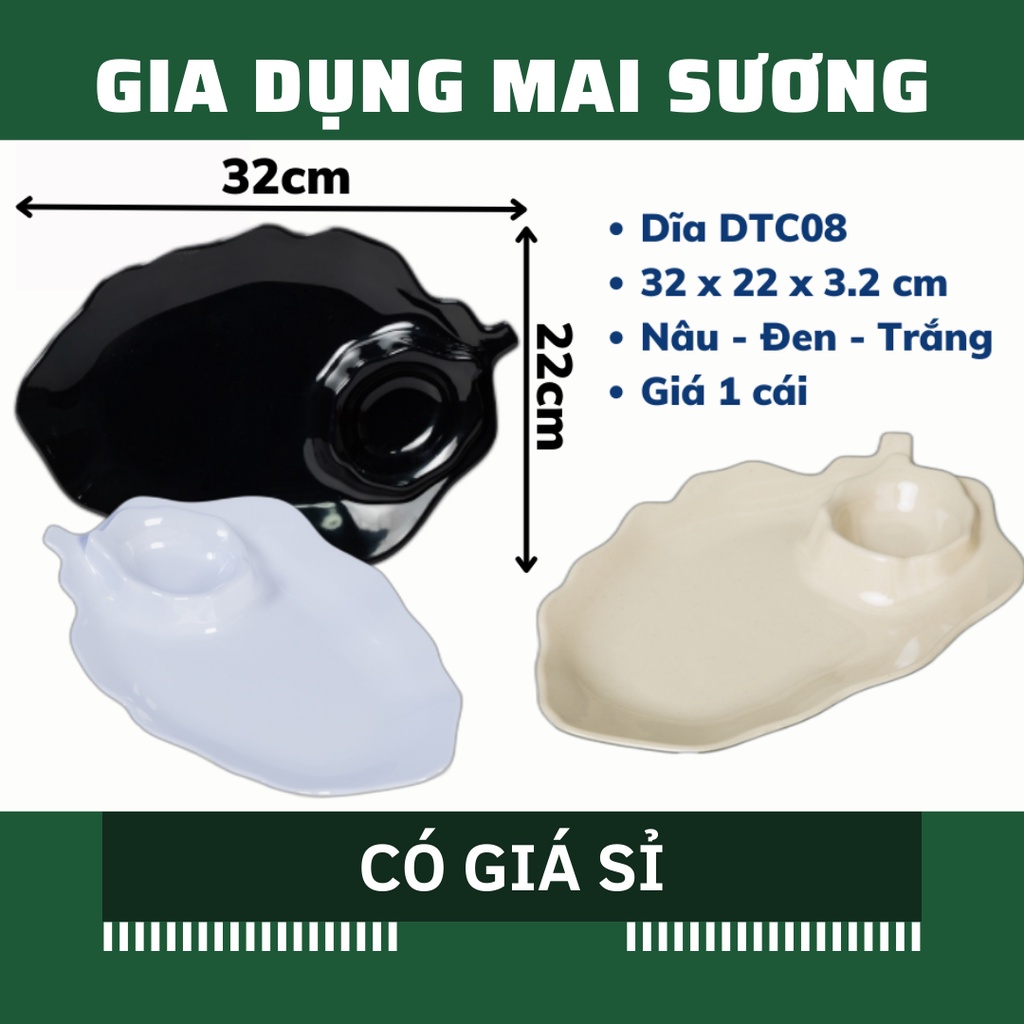 [Giá Sỉ] Dĩa Lá Có Ngăn Chấm 32cm, Dĩa DTC 08, Dĩa Nhựa Phíp, Nhựa Mellamine