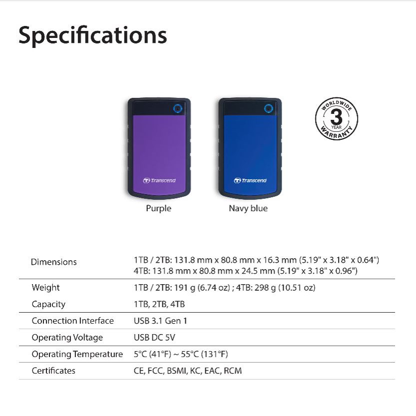 Ổ Cứng Di Động Transcend Rugged StoreJet 25H3 USB 3.0