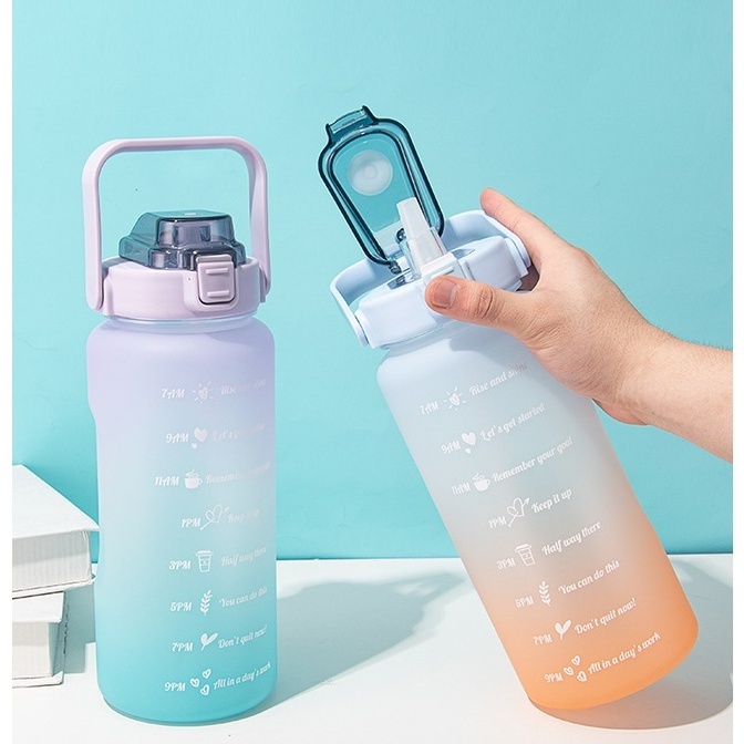 COD!Hot Sale!Bình Đựng Nước 2L Dễ Thương Có Vạch Báo Giờ Uống Nước[sneaky]