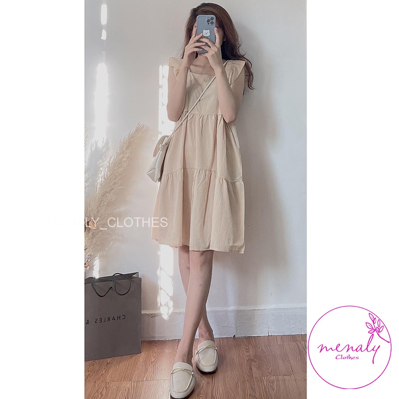 Váy babydoll ngắn nữ cánh tiên cổ vuông VH044, mẫu váy tiểu thư nữ tính kiểu dáng đơn giản 2 màu cơ bản | BigBuy360 - bigbuy360.vn