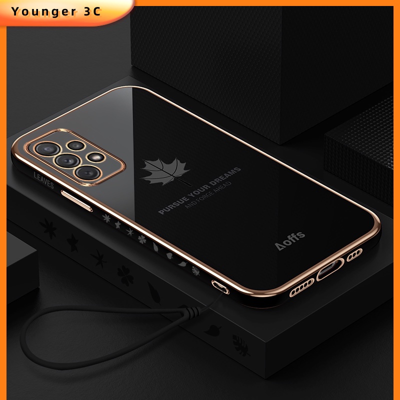Ốp Điện Thoại Mềm Họa Tiết Lá Phong Có Dây Đeo Cho Samsung A22 A03 A03S A03 core A33 A53 A73 S20 S10 S10plus