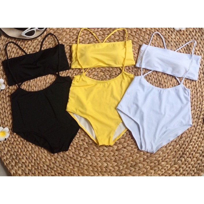 Set Bikini Cúp Ngực Phối Dây Lạ Mắt, Đồ Bơi Áo Tắm Đi Biển Nhiều Màu - OS042