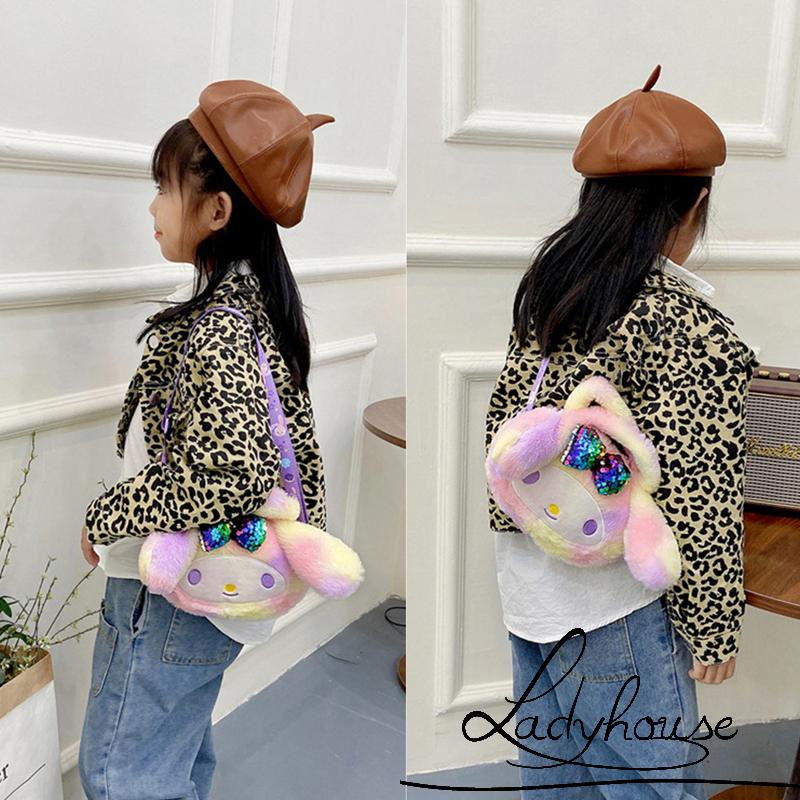 Túi đeo chéo vai hình chú chó/thỏ hoạt hình nhồi bông dễ thương cho bé gái