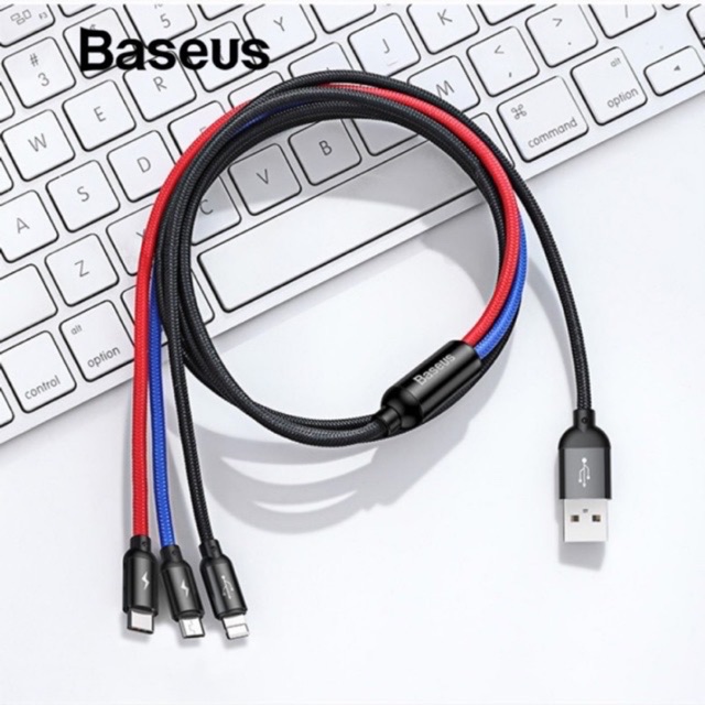 Cáp sạc 3 đầu Baseus Kevlar 3 trong 1 USB type C /micro usb /Android-lightning dành cho iPhone X Xs Max Dây sạc đa năng