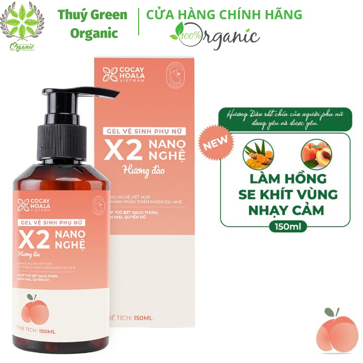 Dung dịch vệ sinh Phụ nữ Gel X2 Nano Nghệ Đào Chín Hồng Mềm Mại Lưu Hương 24h Cocayhoala - 150ml