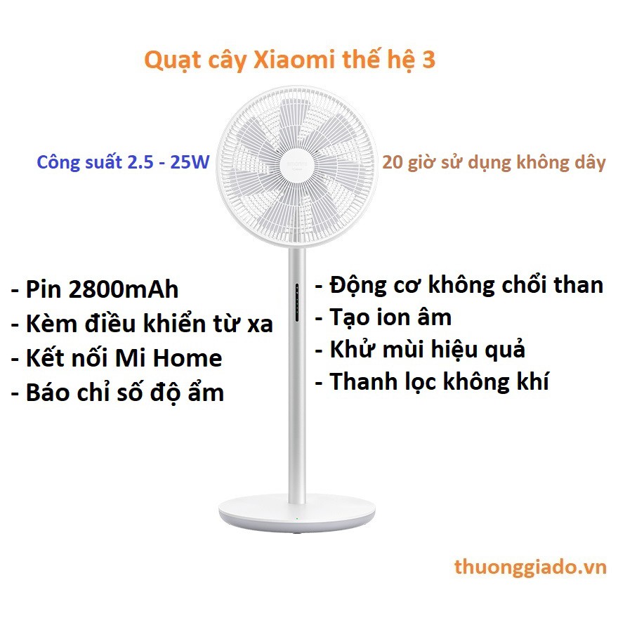 QUẠT CÂY XIAOMI SMARTMI STANDING FAN 3 (TÍCH HỢP PIN 2800MAH + ĐIỀU KHIỂN REMOTE TỪ XA)