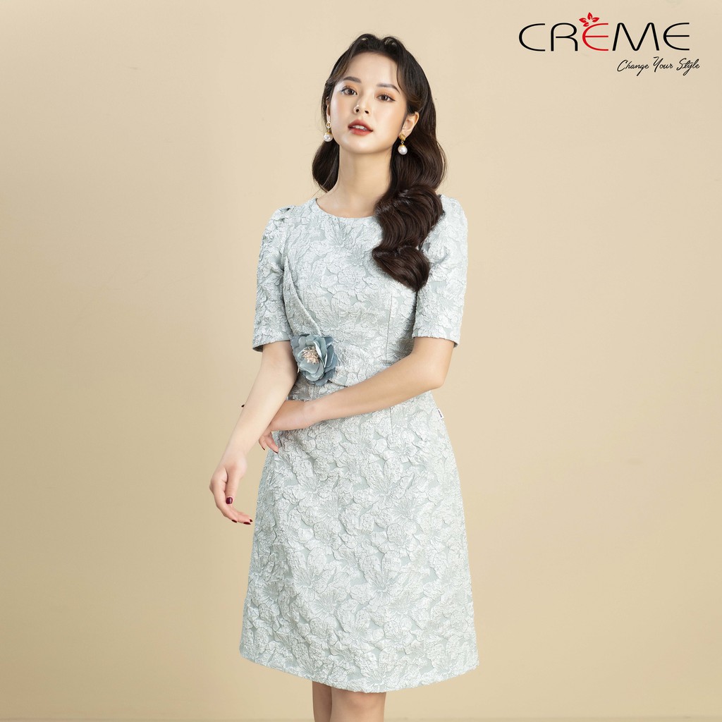 Đầm ôm chiết hoa trái DL1004 CREME | BigBuy360 - bigbuy360.vn
