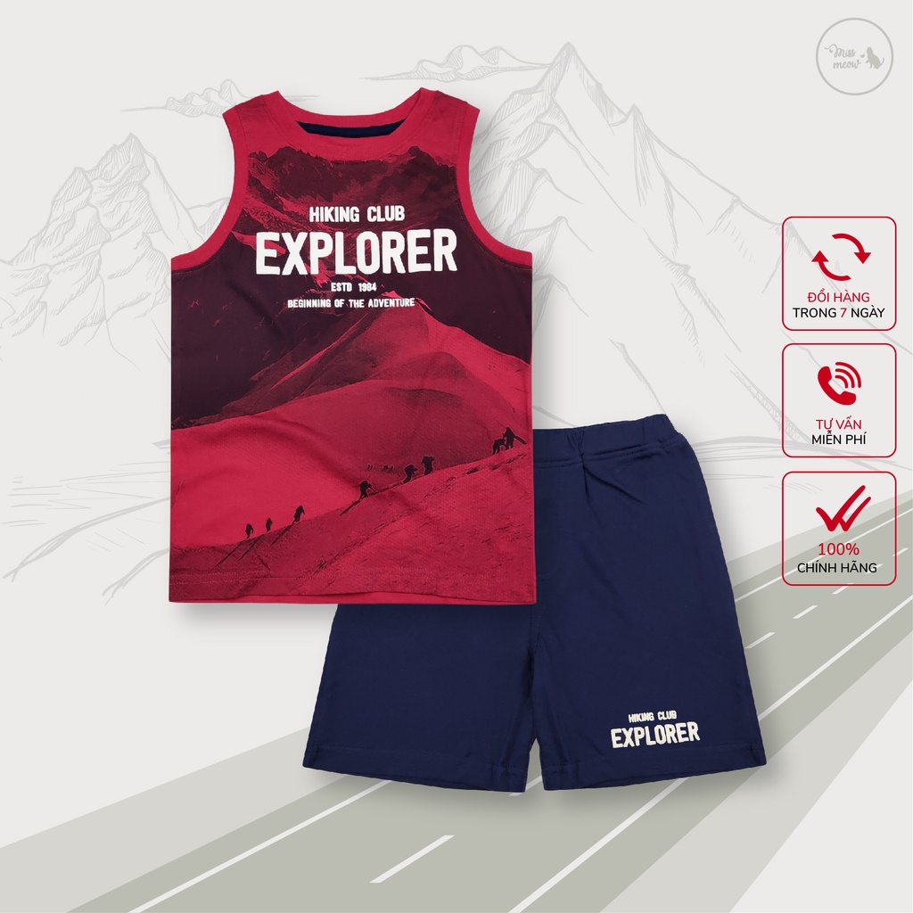 Đồ Bộ Ba Lỗ Bé Trai Bigfox Size Đại, Bộ Sát Nách Trẻ Em Mùa Hè In EXPLORER, Chất Cotton 2-11 Tuổi