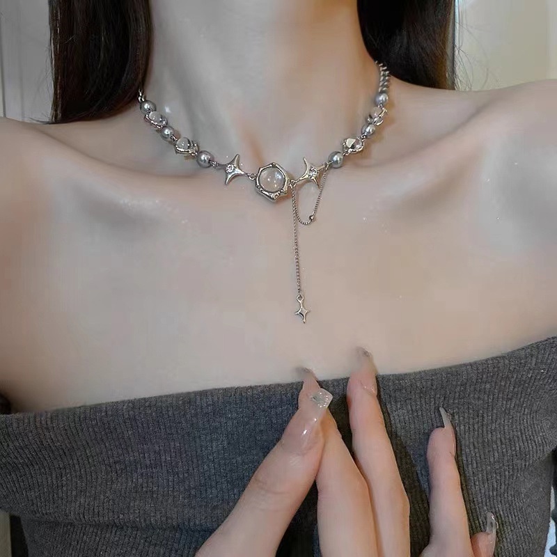 Vòng Cổ Choker Dây Xích Tua Rua Mặt Chữ Thập Đính Đá Zircon Thanh Lịch Cho Nữ