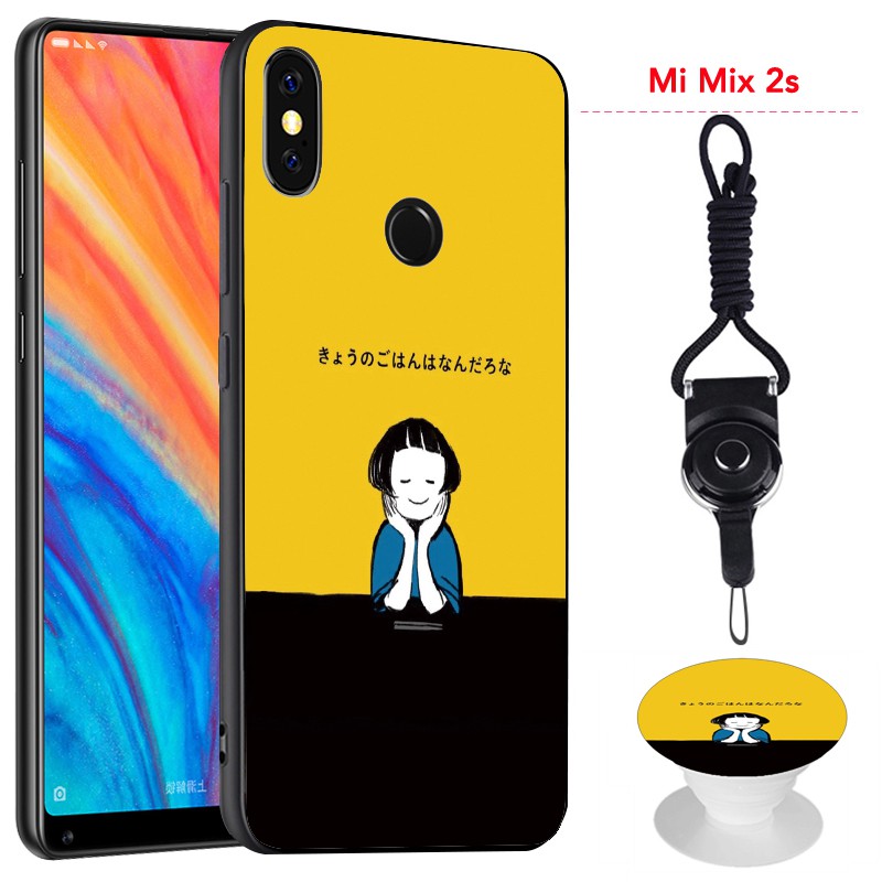 For Xiaomi Mi Mix 2s Silica Gel Soft Phone Case With the Airbag Phone Bracket And String