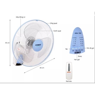 Quạt treo tường điều khiển từ xa remote Senko TR1628 mẫu mới có sẵn pin AA thay thế TR828-47w-Bảo Hành 2 năm